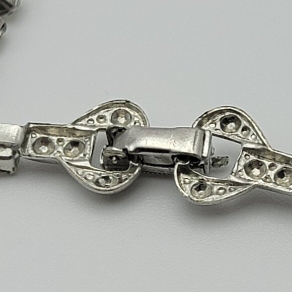 Vintage 50s 60s Rhinestone Bow Tennis Necklace 15" Silver Tone Clear Crystal - Picture 9 of 10